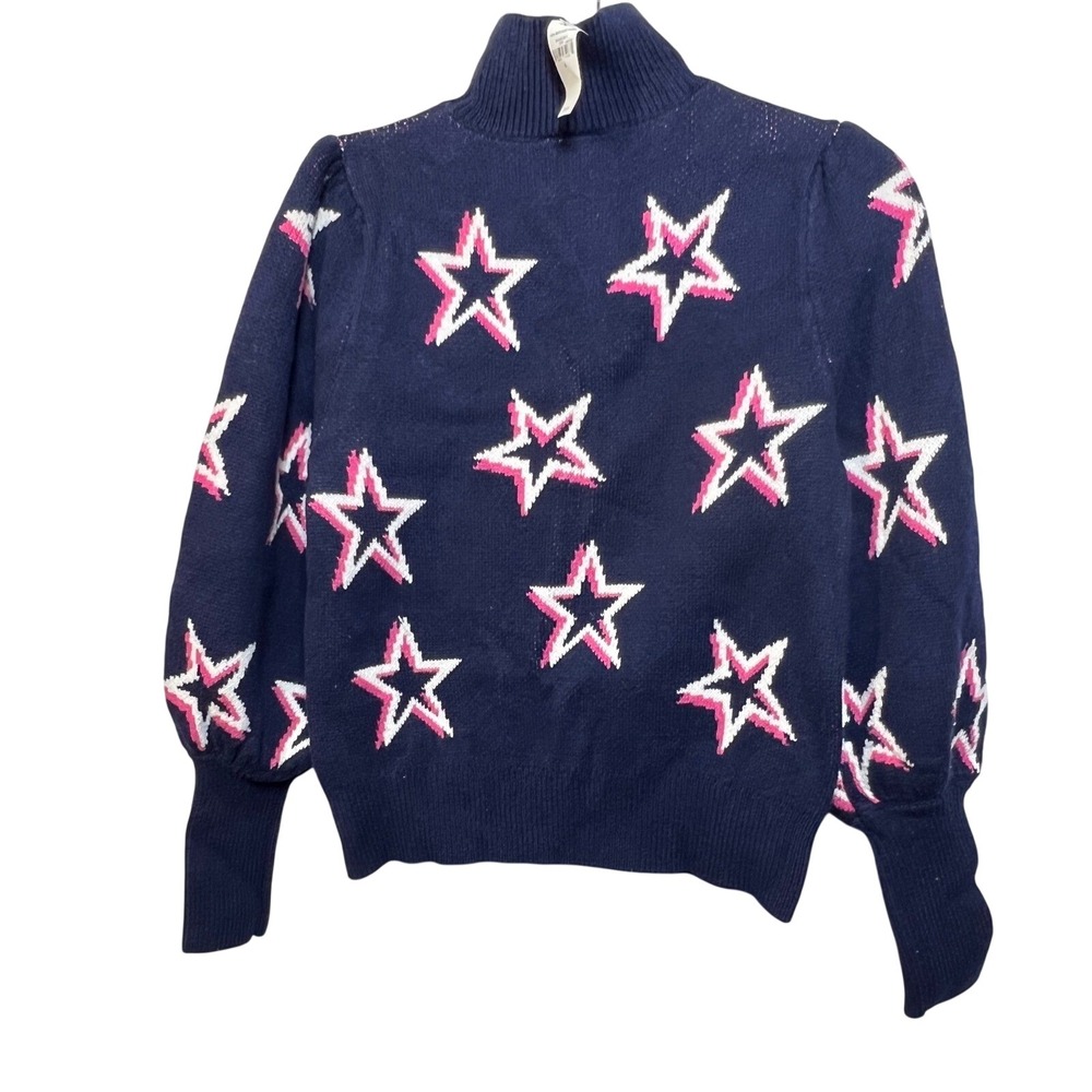 Gap Womens Sweater Star Print Puff Sleeve Mock Neck S Navy Blue Knit Pullover